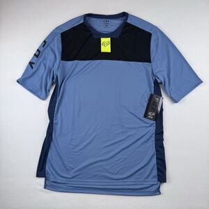 Fox Defend Short Sleeve Men's MTB Cycling Jersey Blue/Black Colorblock, Medium